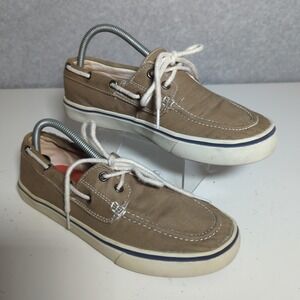 Gotcha Boat Shoes Mens's Sz‎ 8 Tan Canvas Lace Up Casual Comfort Slip On Loafers